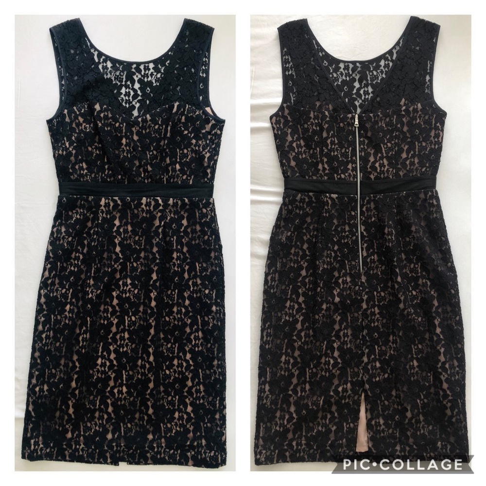 BCBG Max Azria Alice Black Nude Lace Sheath Dress